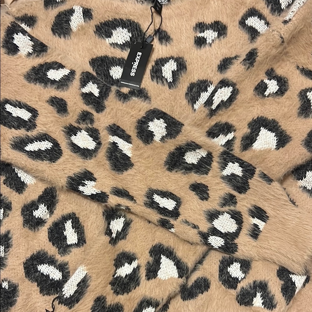 Express Leopard Print Tan and Black Sweater